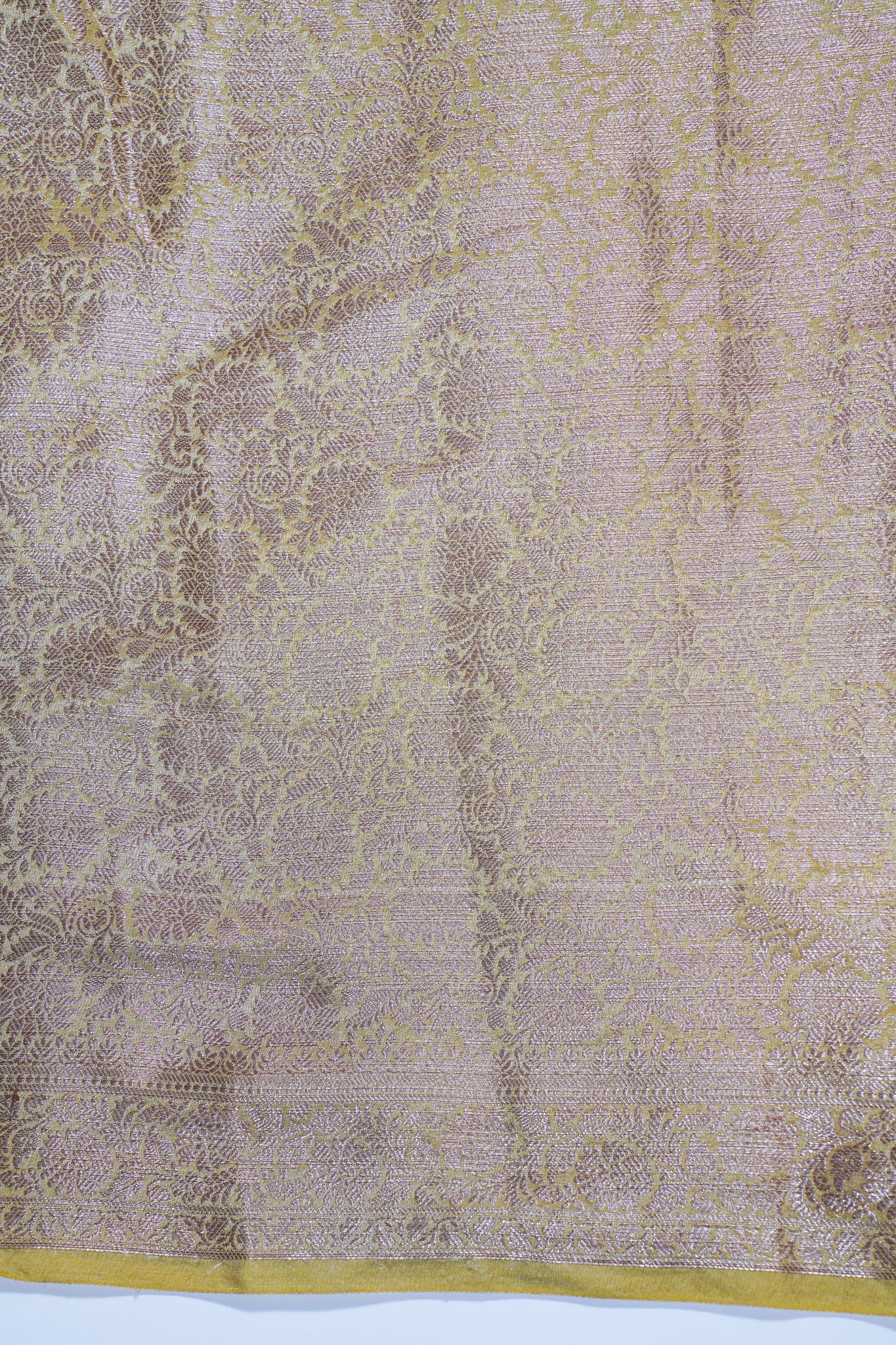 Golden Pure Chiniya Silk Saree with Antique Zari Border