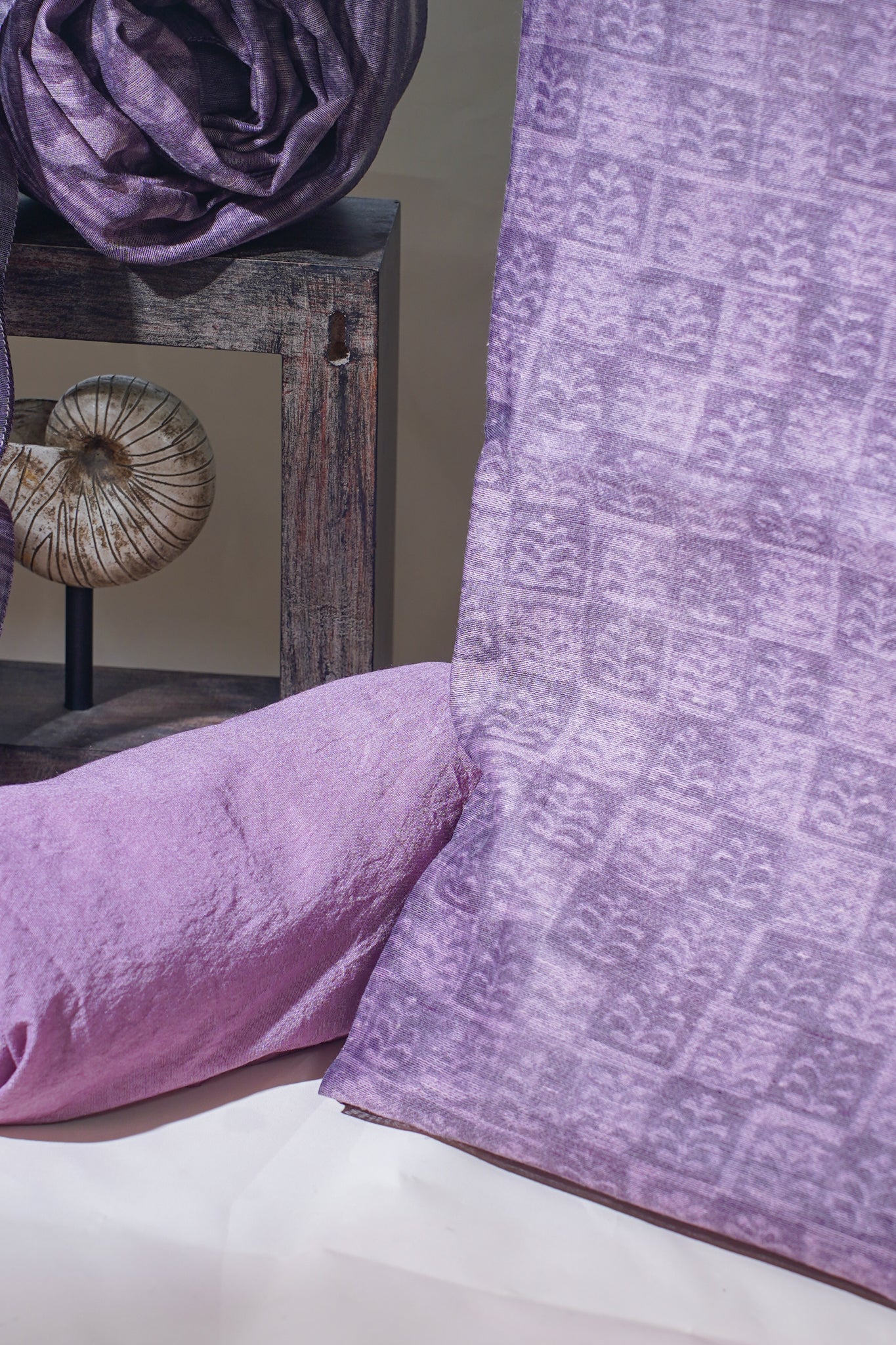 Lavender Mul Cotton–Mul Chanderi Suit Set with Block Print