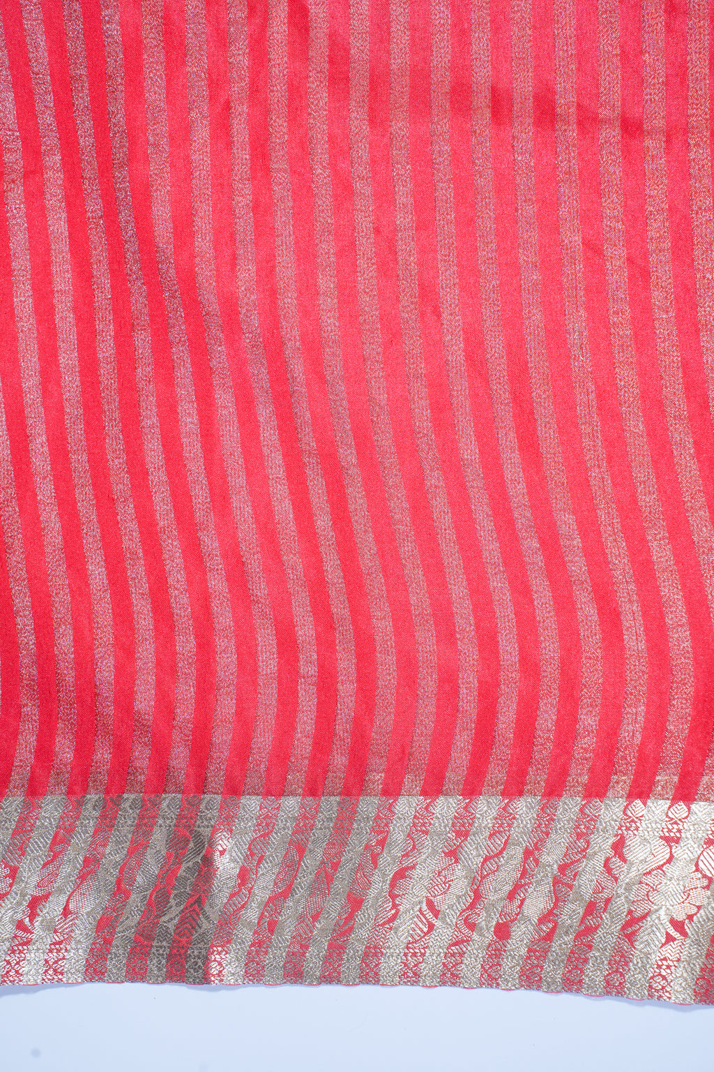 Red Pure Chiniya Silk Saree with Gold Stripes