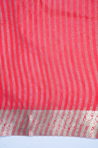 Red Pure Chiniya Silk Saree with Gold Stripes