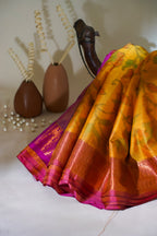 Yellow Soft Silk Saree with Pink Border