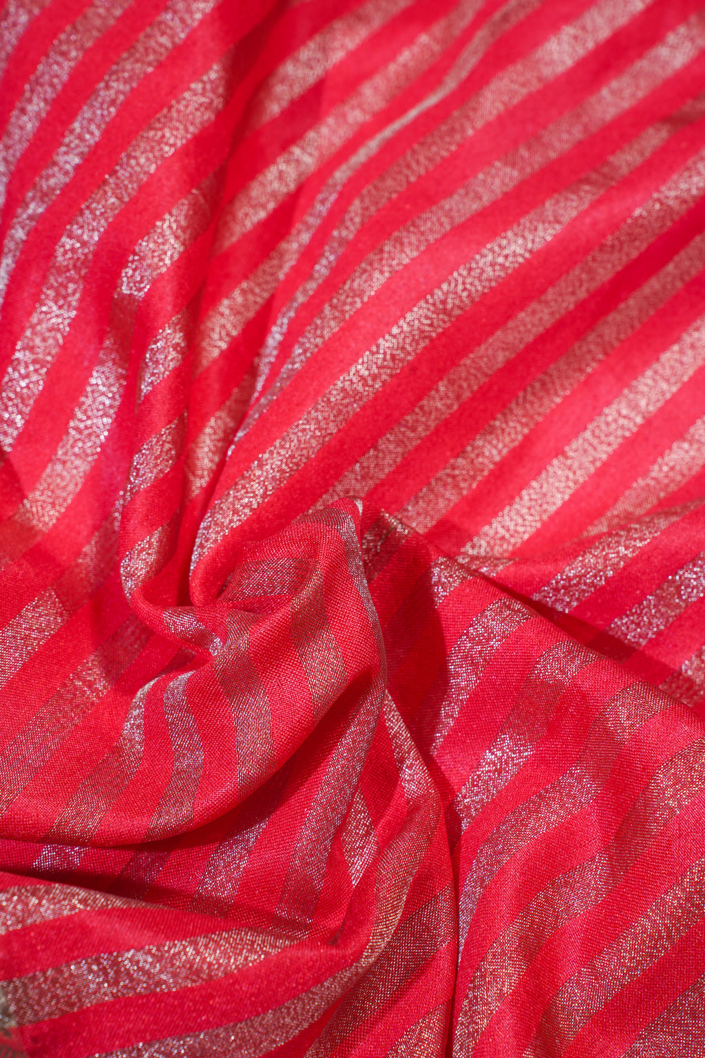 Red Pure Chiniya Silk Saree with Gold Stripes