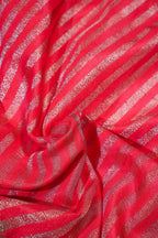 Red Pure Chiniya Silk Saree with Gold Stripes