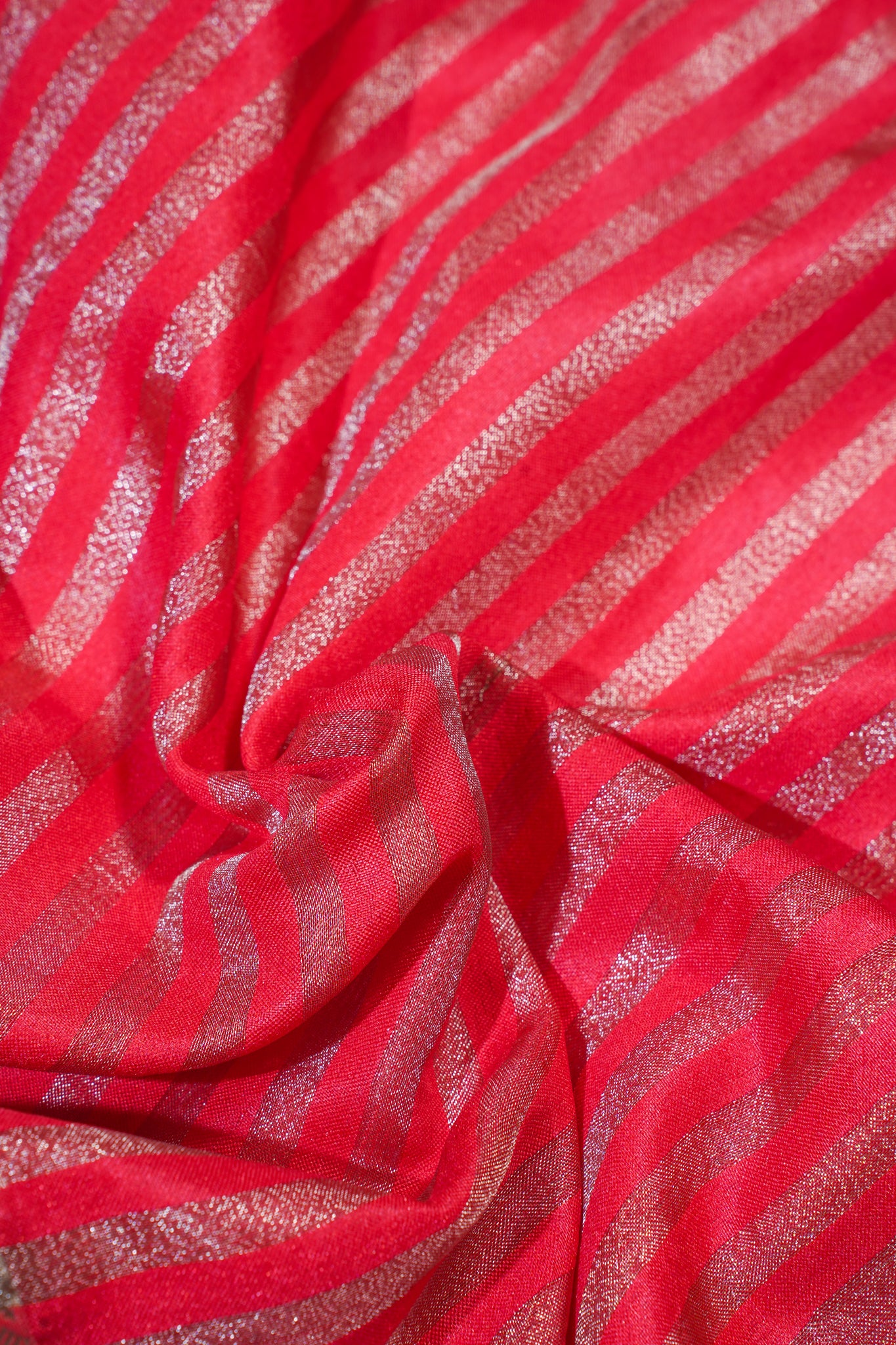 Red Pure Chiniya Silk Saree with Gold Stripes