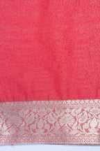 Red Pure Chiniya Silk Saree with Gold Stripes