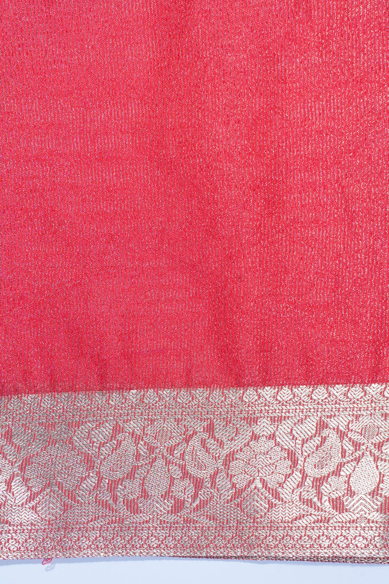 Red Pure Chiniya Silk Saree with Gold Stripes