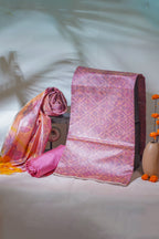 Pink–Orange Ikat Cotton Suit Set with Ikat Print
