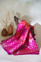 Pink & Purple Soft Silk Saree with Skirt Zari Border & Fancy Print