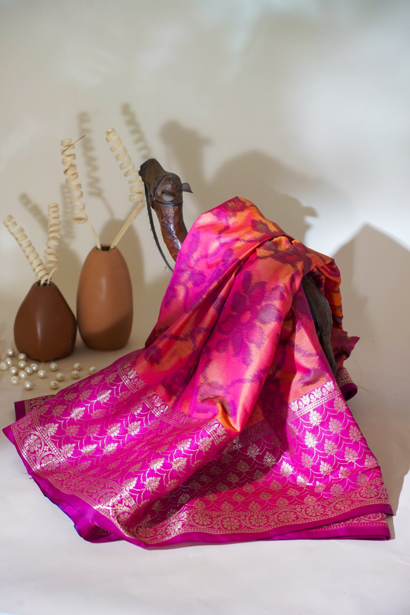 Pink & Purple Soft Silk Saree with Skirt Zari Border & Fancy Print