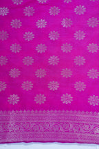 Navy Blue Pure Chiniya Silk Saree with Pink Antique Zari Border