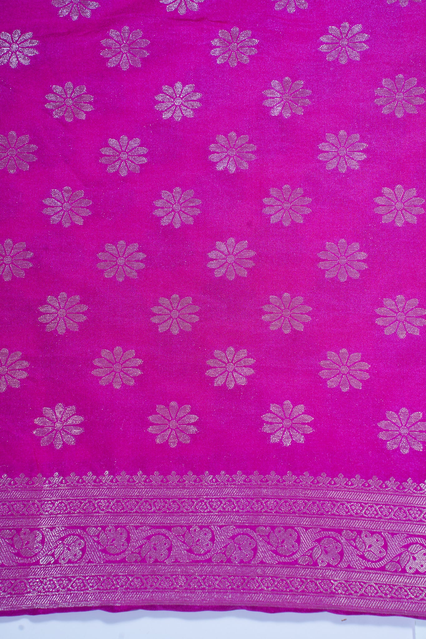 Navy Blue Pure Chiniya Silk Saree with Pink Antique Zari Border