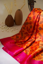 Orange Soft Silk Saree with Pink Border