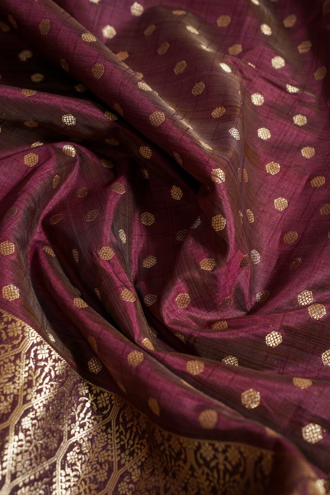 Purple Saree with Gold Patterned Weaving