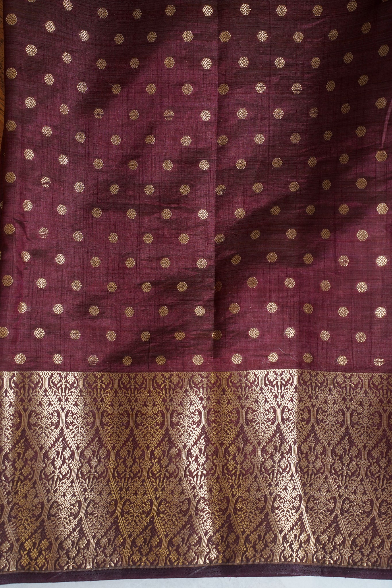 Purple Saree with Gold Patterned Weaving