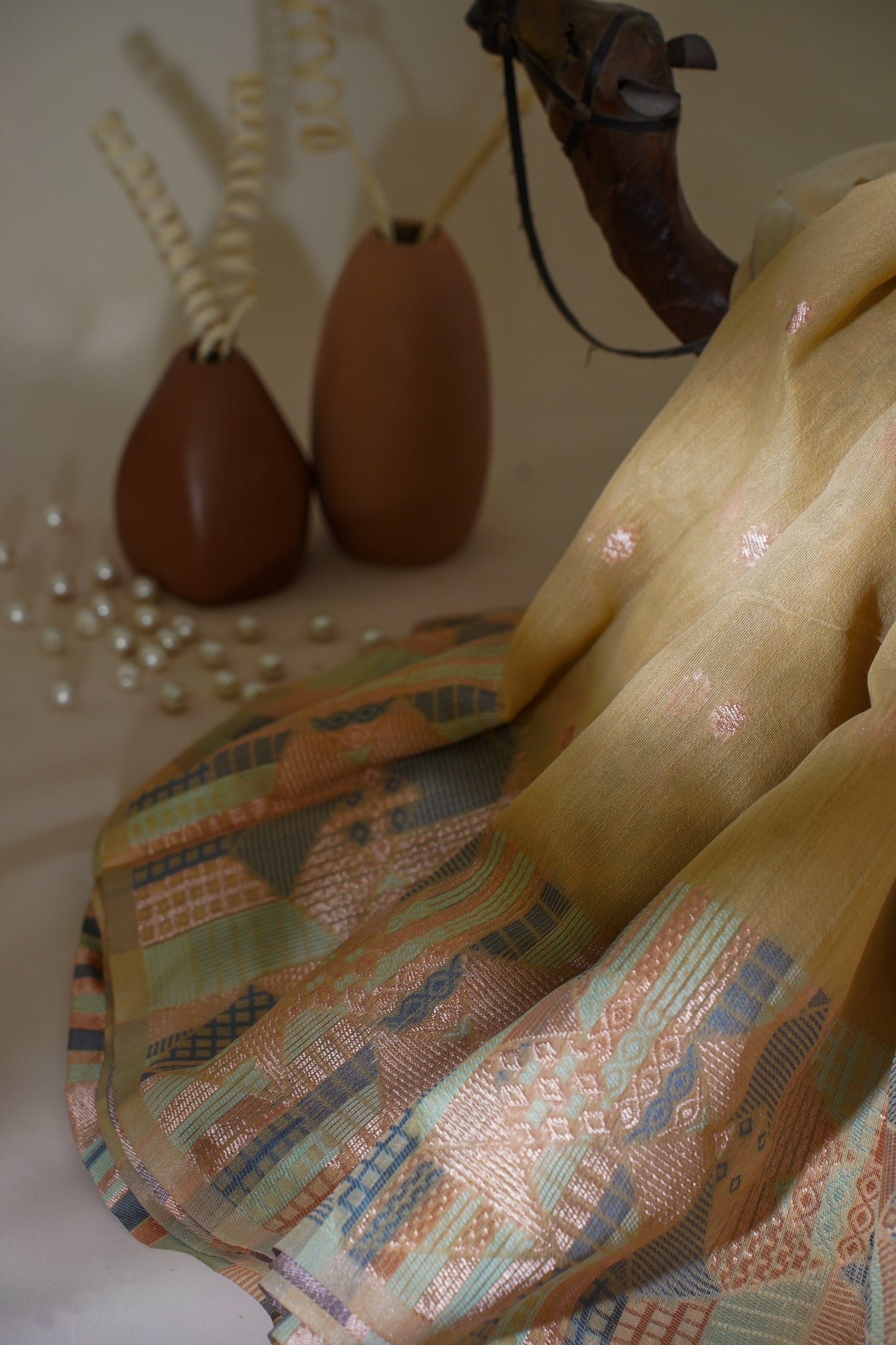 Brown Cotton Linen Weaving Saree