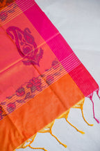 Orange Soft Silk Saree with Pink Border