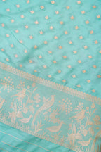 Green Katan Silk Saree with Sky Blue Contrast Border