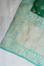 Green Katan Silk Saree with Sky Blue Contrast Border