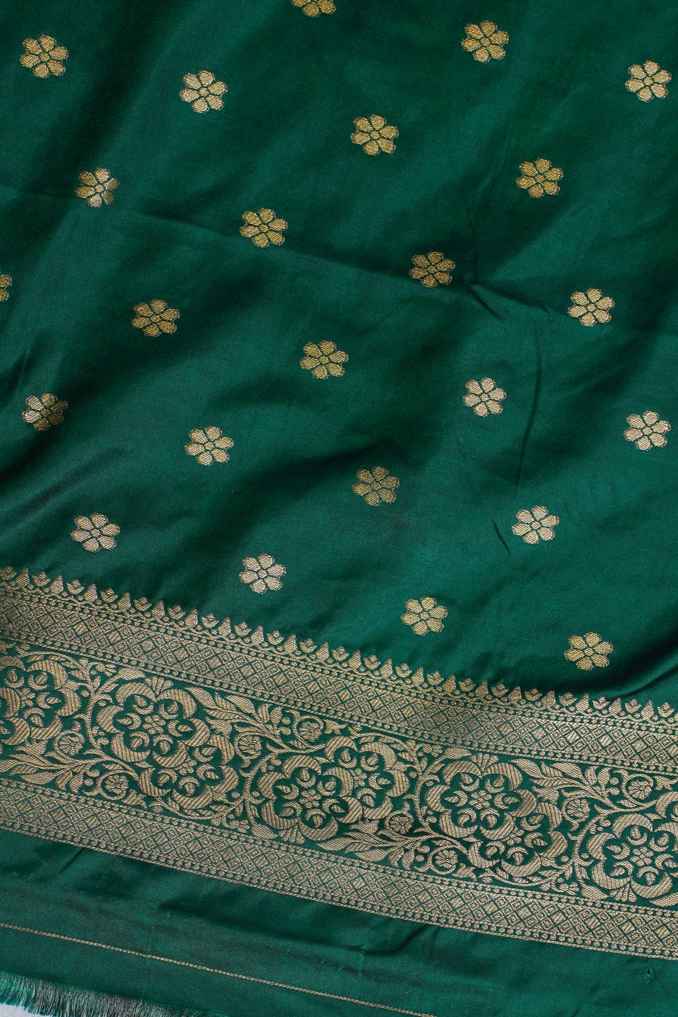 Green Katan Silk Saree with Sky Blue Contrast Border