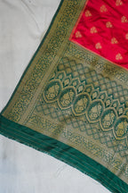 Red Banarasi Woven Silk Saree with Contrast Border