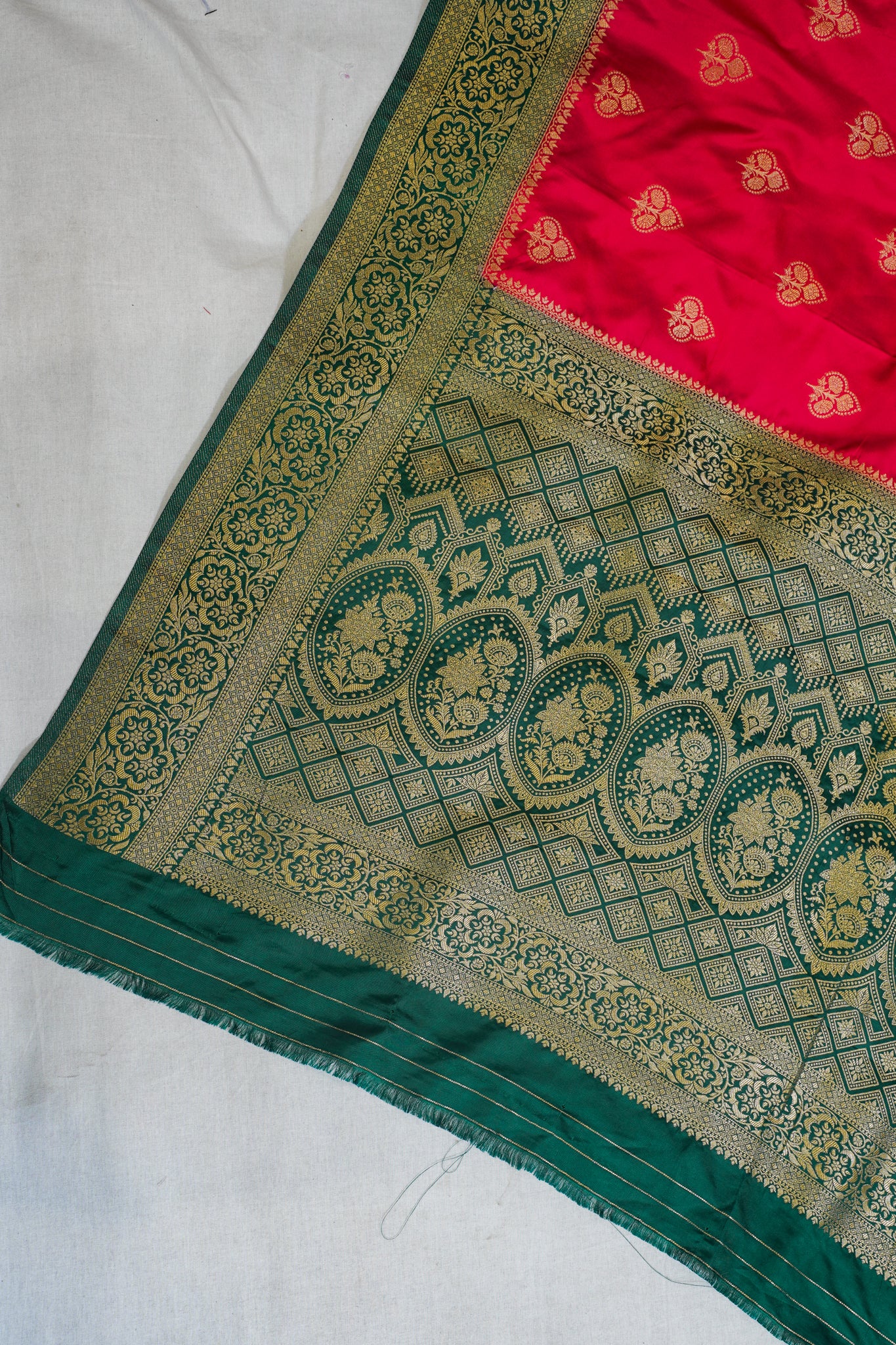Red Banarasi Woven Silk Saree with Contrast Border