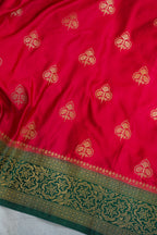 Red Banarasi Woven Silk Saree with Contrast Border