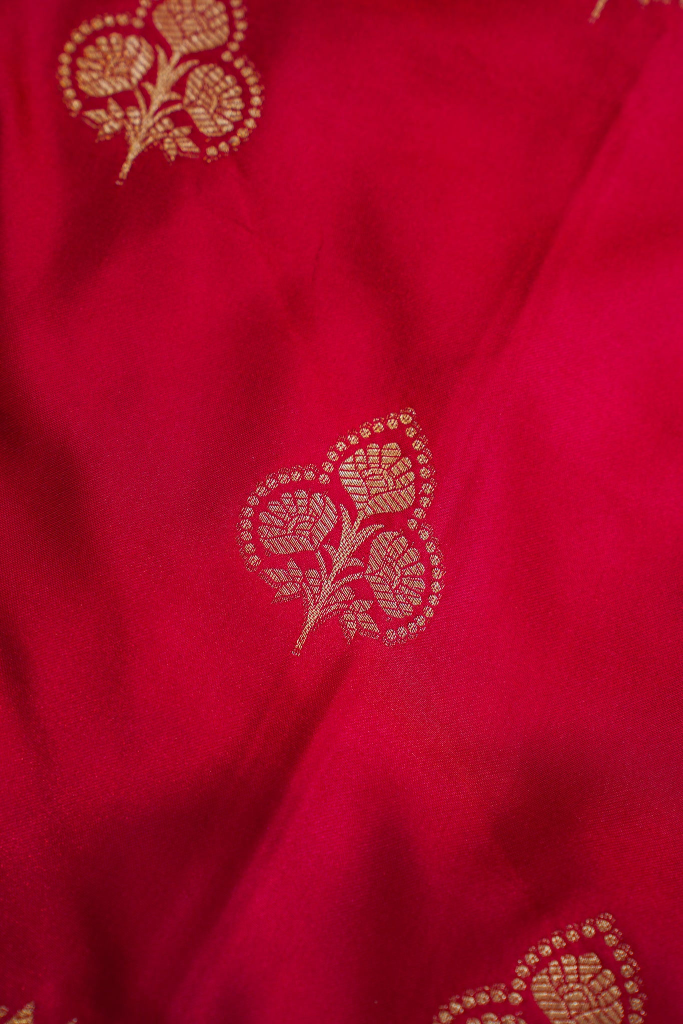Red Banarasi Woven Silk Saree with Contrast Border