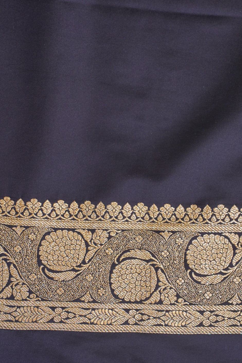 Navy Blue Satin Banarasi Saree