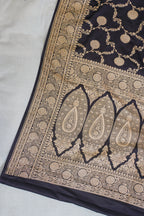 Navy Blue Satin Banarasi Saree