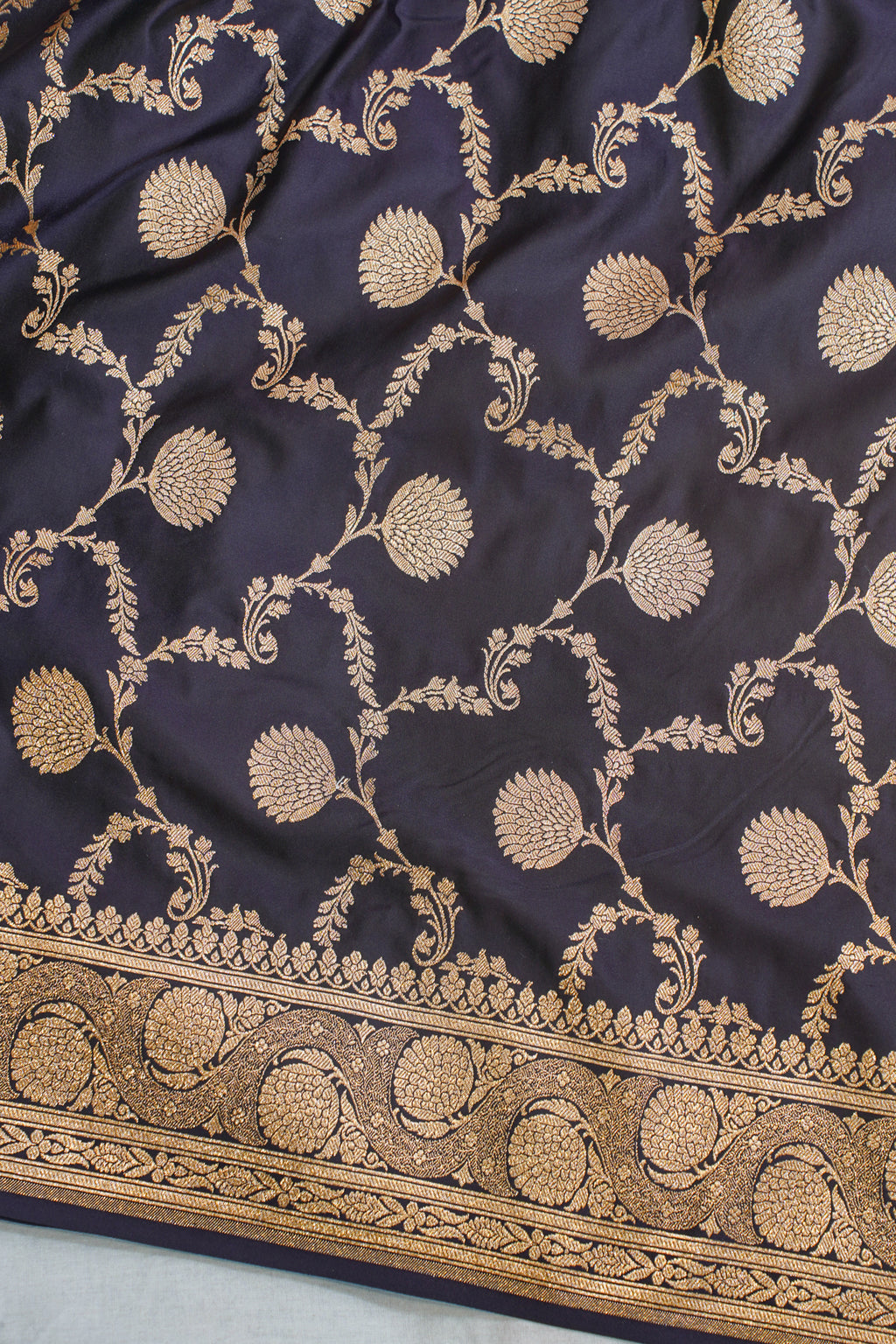 Navy Blue Satin Banarasi Saree