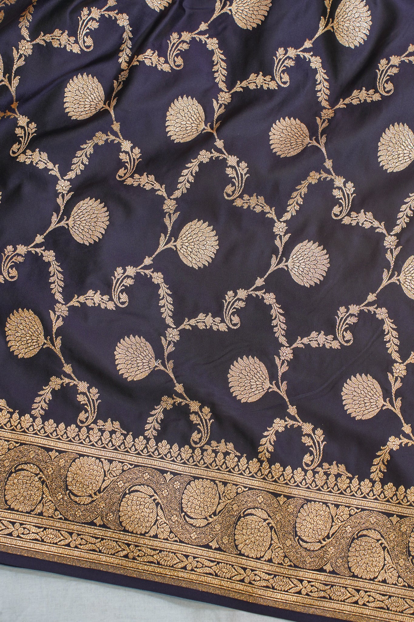 Navy Blue Satin Banarasi Saree