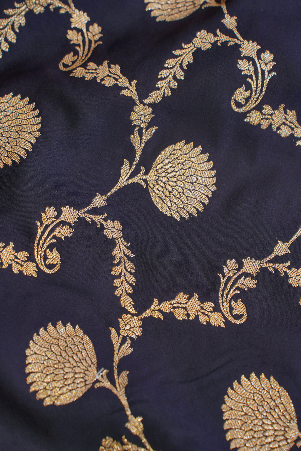 Navy Blue Satin Banarasi Saree