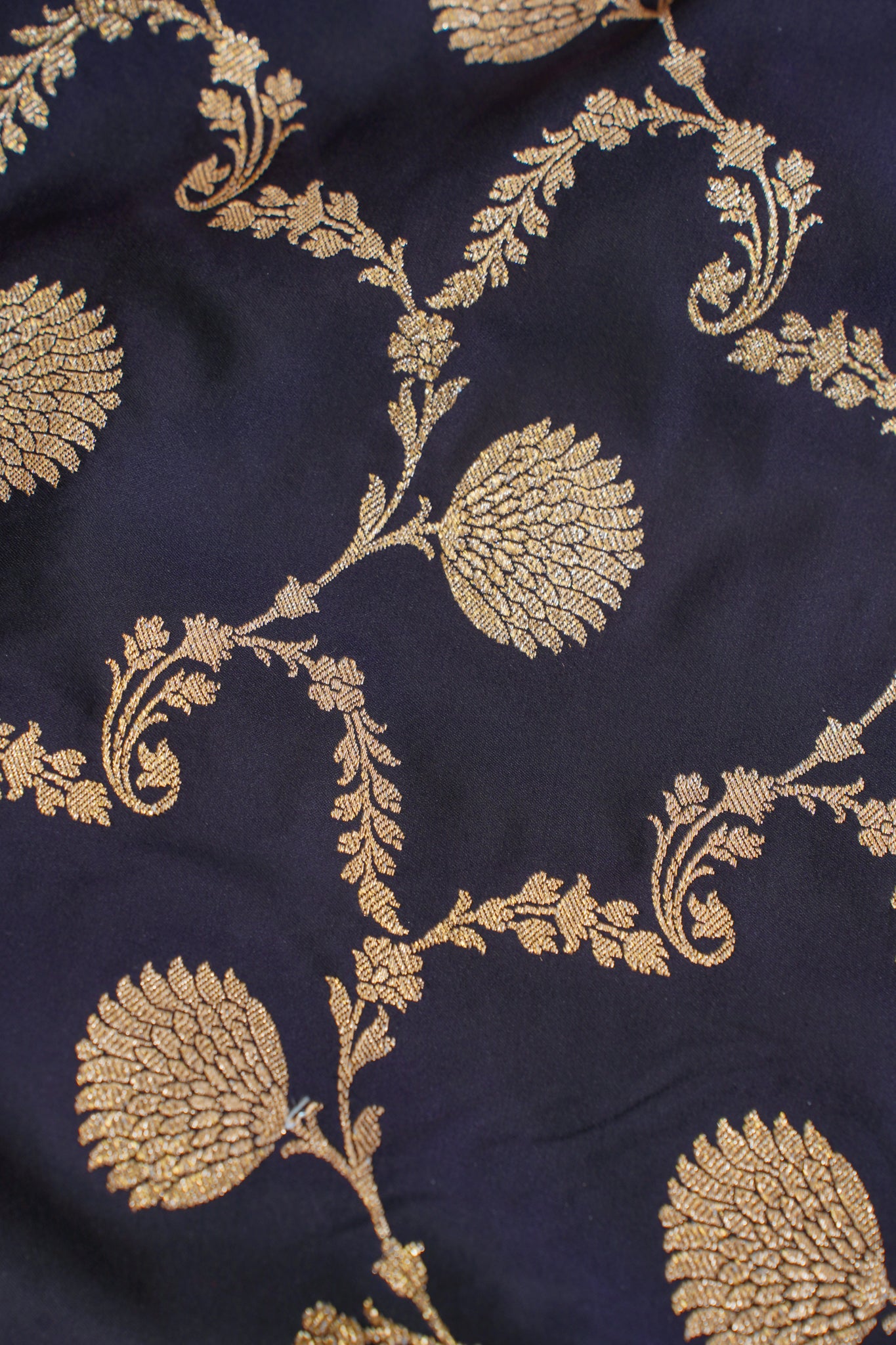 Navy Blue Satin Banarasi Saree