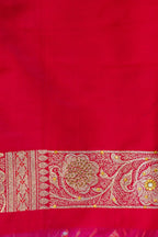 Green Mushroo Silk Saree with Pink Contrast Border