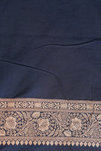 Navy Blue Satin Banarasi Saree with Golden Border