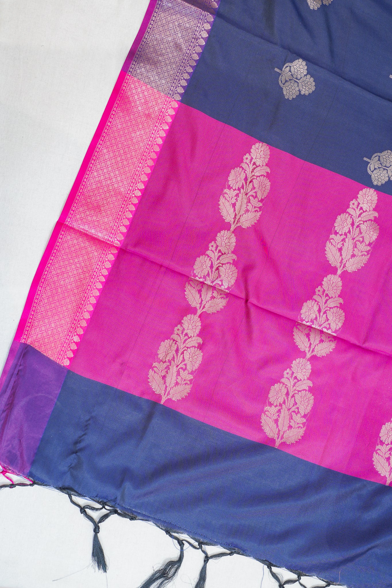 Blue Soft Silk Saree with Pink Border