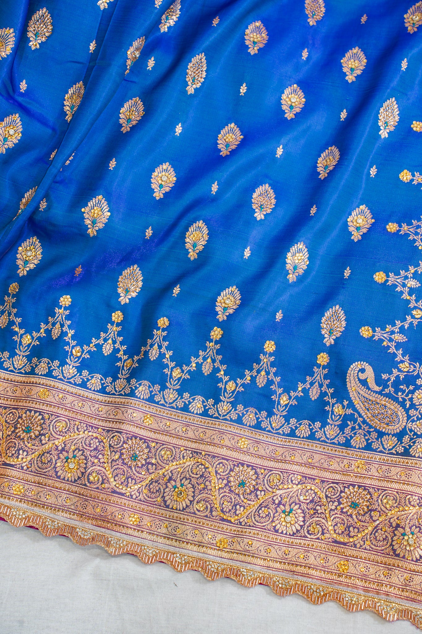 Blue Saree with Red Pallu