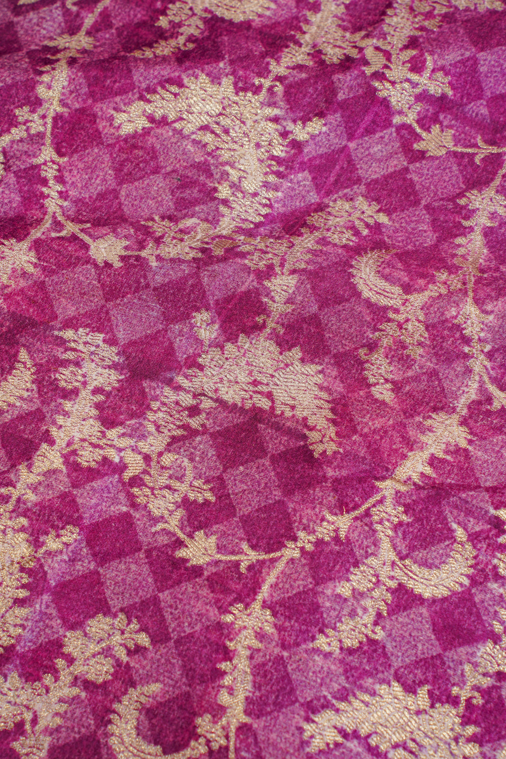 Pink Viscose Satin Kalamkari Print Saree with Self Weave