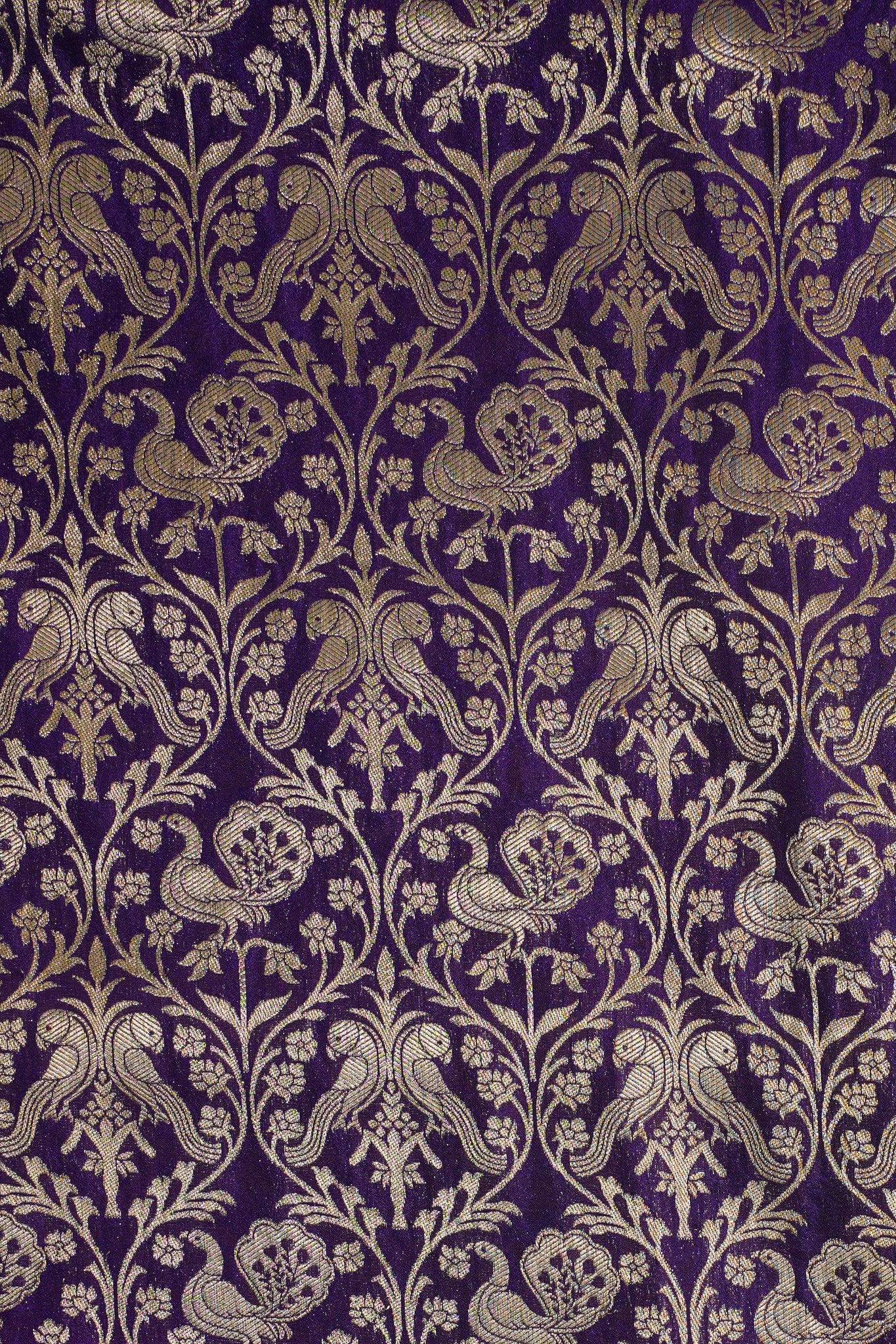 Purple Banarasi Woven Katan Silk Saree with Yellow Contrast Border