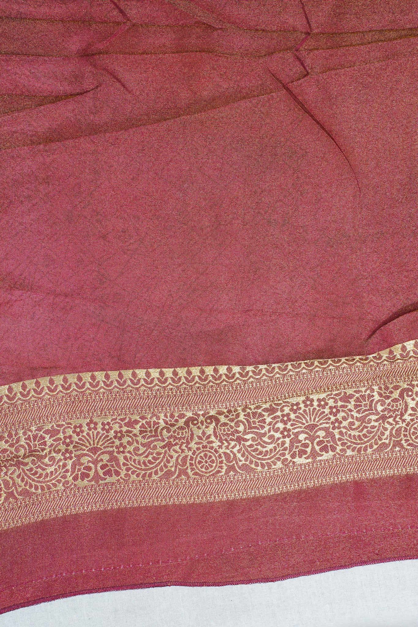 Pink Satin Bandhani Tanchoi Saree with Kalamkari Block Print