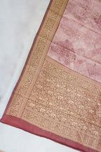 Pink Satin Bandhani Tanchoi Saree with Kalamkari Block Print