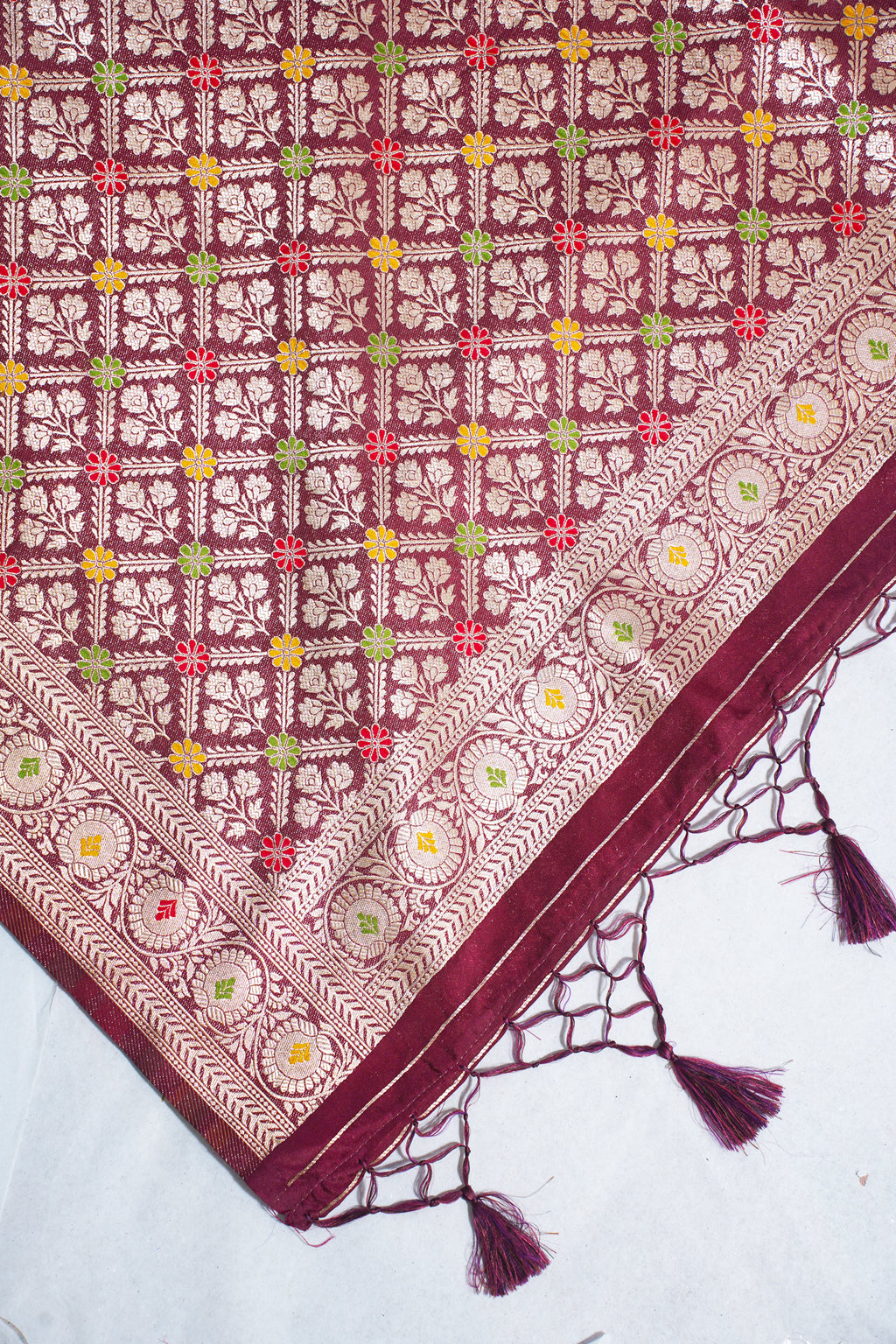 Yellow Banarasi Woven Katan Silk Saree with Pink Contrast Border