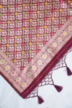 Yellow Banarasi Woven Katan Silk Saree with Pink Contrast Border