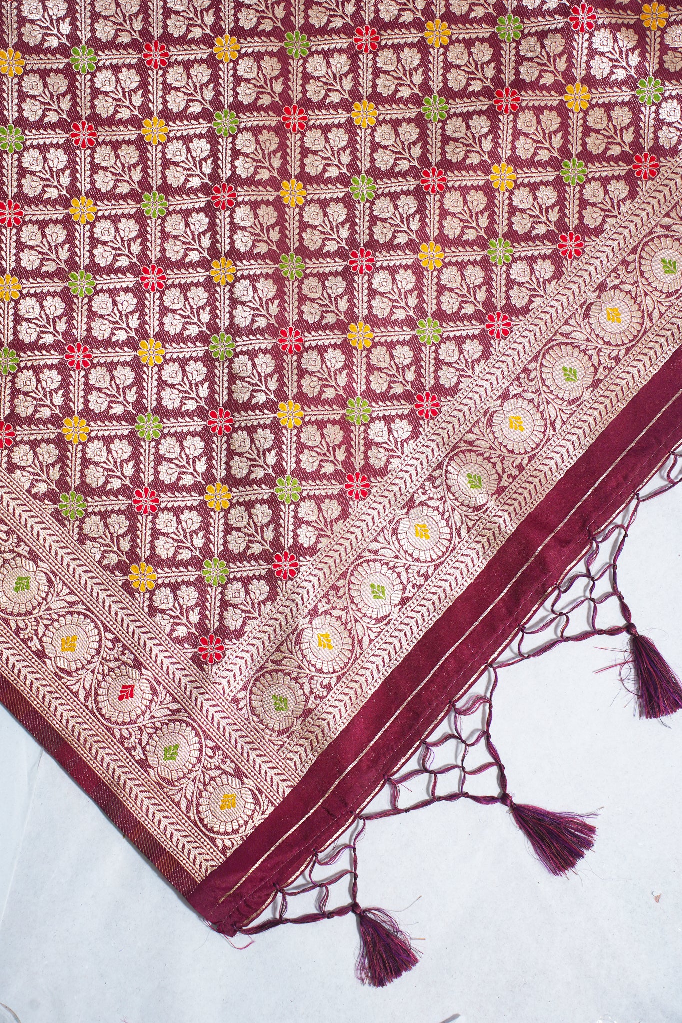 Yellow Banarasi Woven Katan Silk Saree with Pink Contrast Border