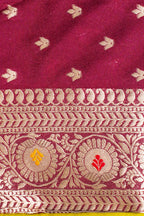 Yellow Banarasi Woven Katan Silk Saree with Pink Contrast Border