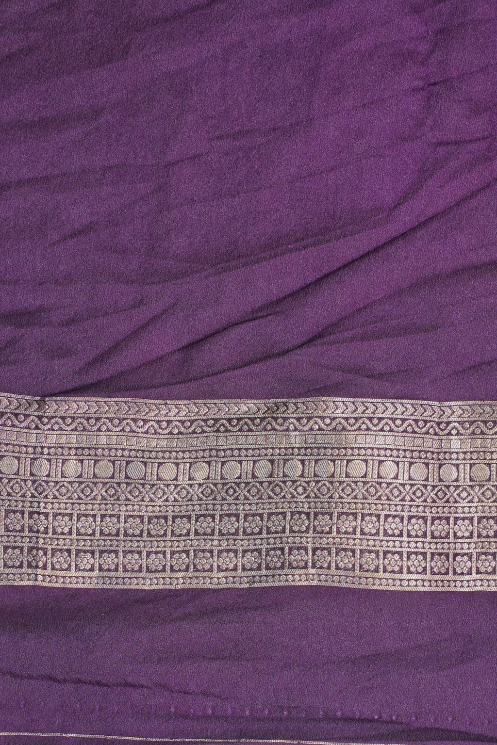 Yellow Viscose Georgette Saree with Purple Contrast Border