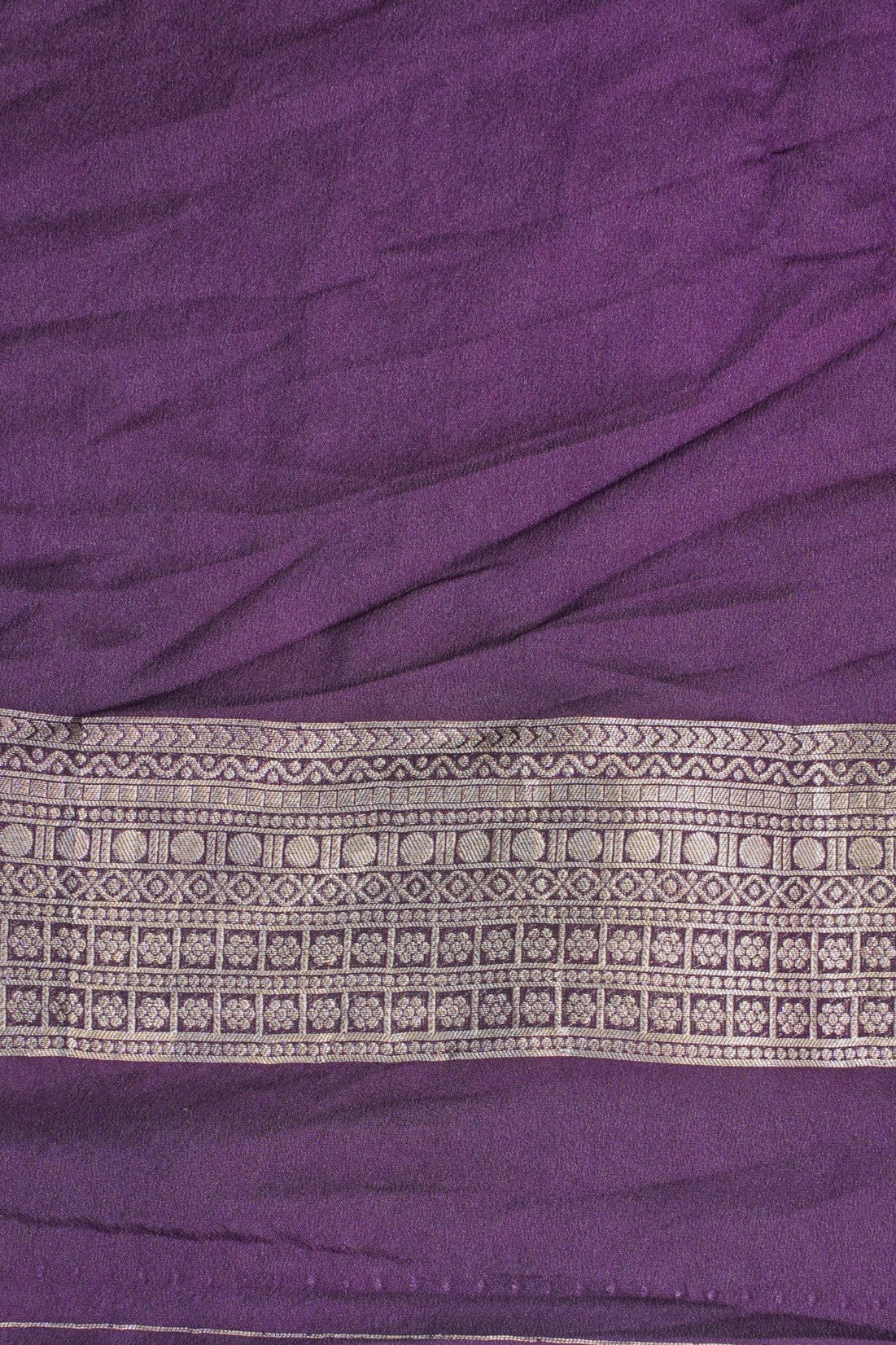 Yellow Viscose Georgette Saree with Purple Contrast Border
