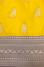 Yellow Viscose Georgette Saree with Purple Contrast Border