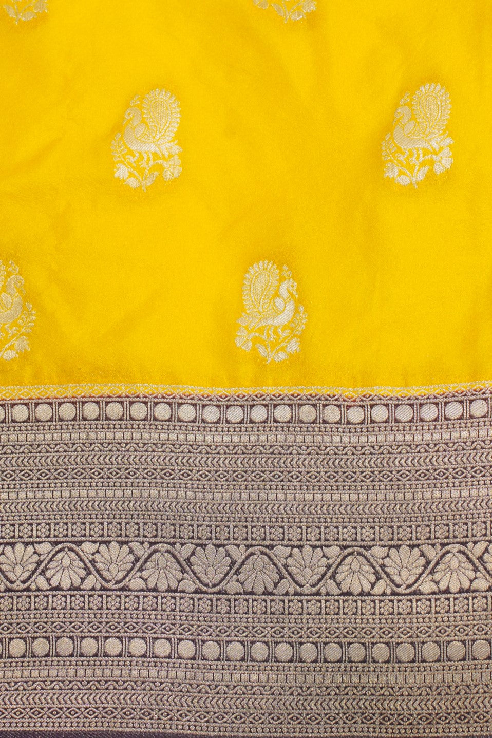Yellow Viscose Georgette Saree with Purple Contrast Border