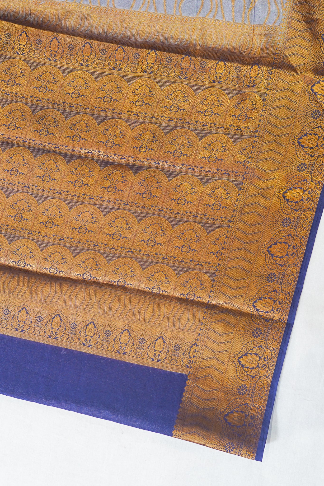Dusty Blue Pure Chiniya Silk Saree with Wavy Line Pattern